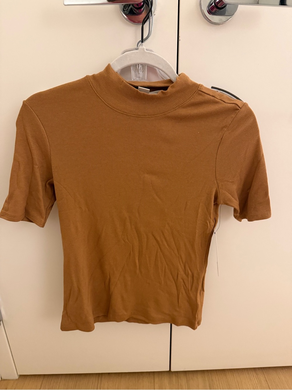 Joie Short-Sleeve Mock Neck Top in Camel Brown